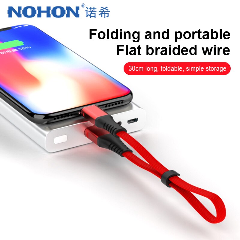 Nohon cabo de dados usb curto, iluminação para iphone xs xr x 8 7 6 6s 5S 5c 5 plus para ipad mini carregador de cabo de energia 0.3m
