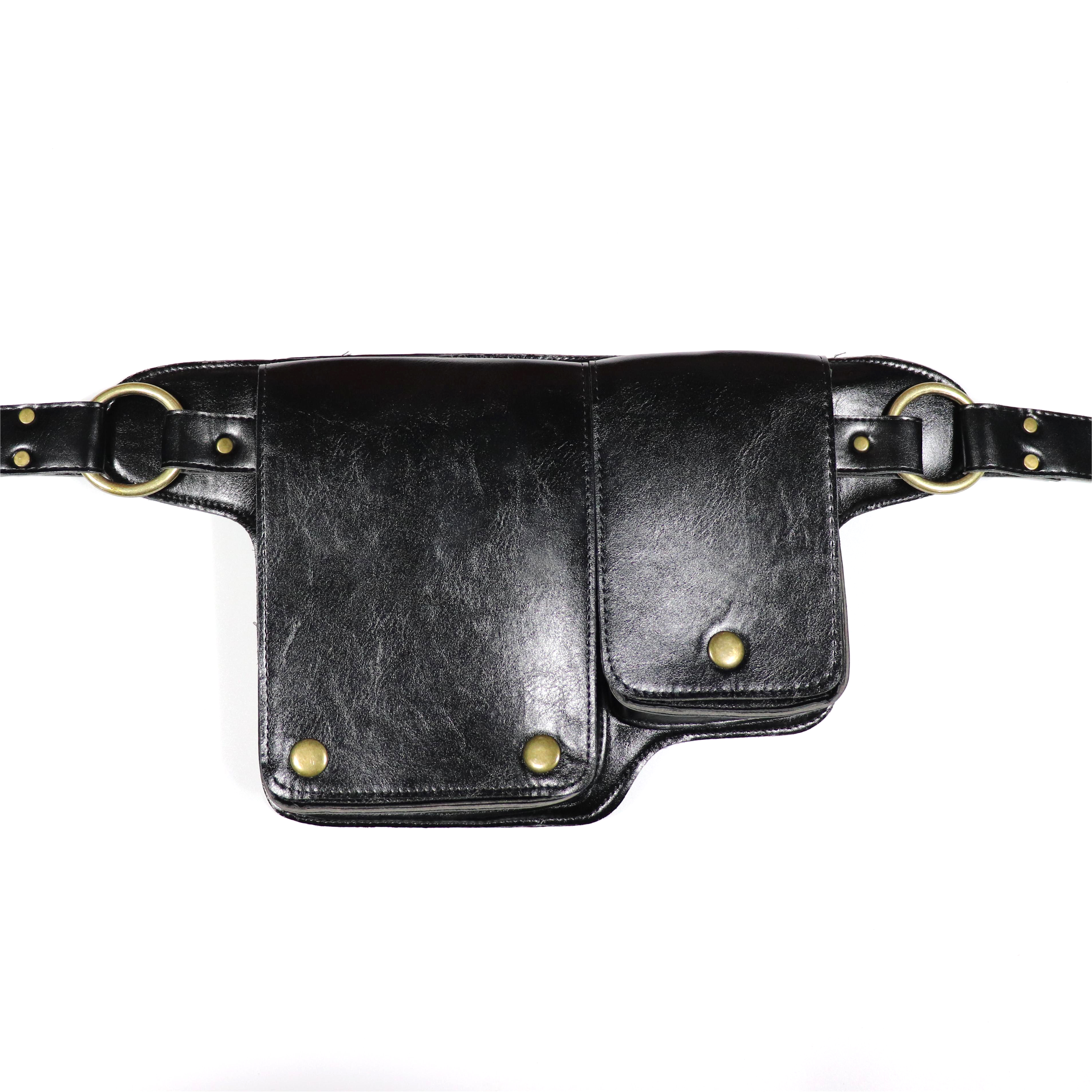 Medieval Adjustable PU Leather Utility Belt Pocket Women Vintage Hip Bag Waist Pack Viking Warrior Larp Cosplay Accessory Wallet: black