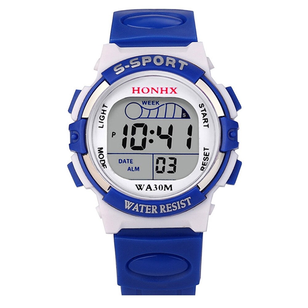 Watch Waterproof Children Boys Digital LED Sports Watch Kids Alarm Date Watch Casual Electronic Simplicity Round Watch: Blue