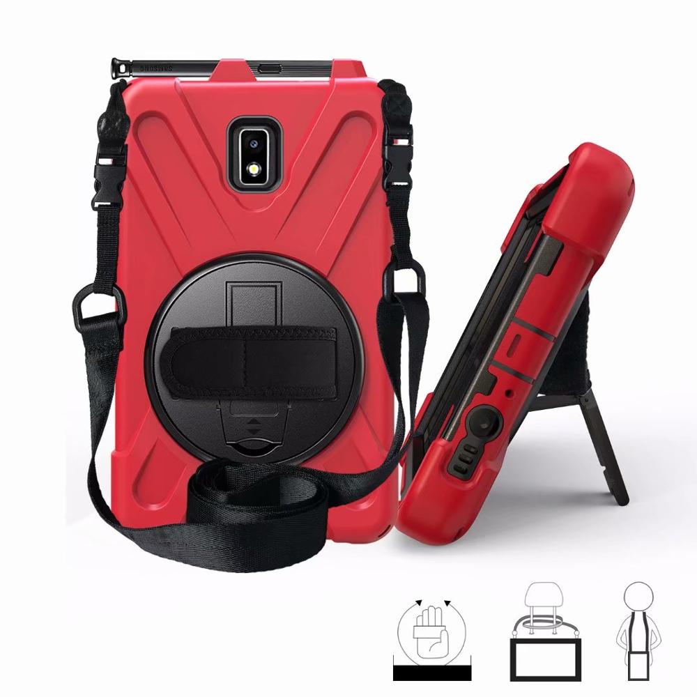 360 Degree Case for Samsung Galaxy Tab Active 2 8.0 T390 T395 SM-T395 tablet Silicone Hard Cover+Neck Strap &amp; Hand Strap +pen: red