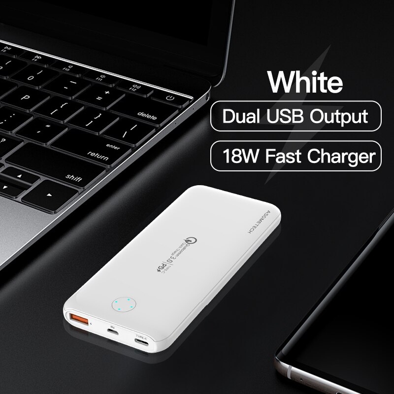 Banco de energía portátil de 10000 mAh, PowerBank de carga rápida bidireccional PD de 10000 mAh, cargador de batería externo para Xiaomi y iPhone: White QC PD