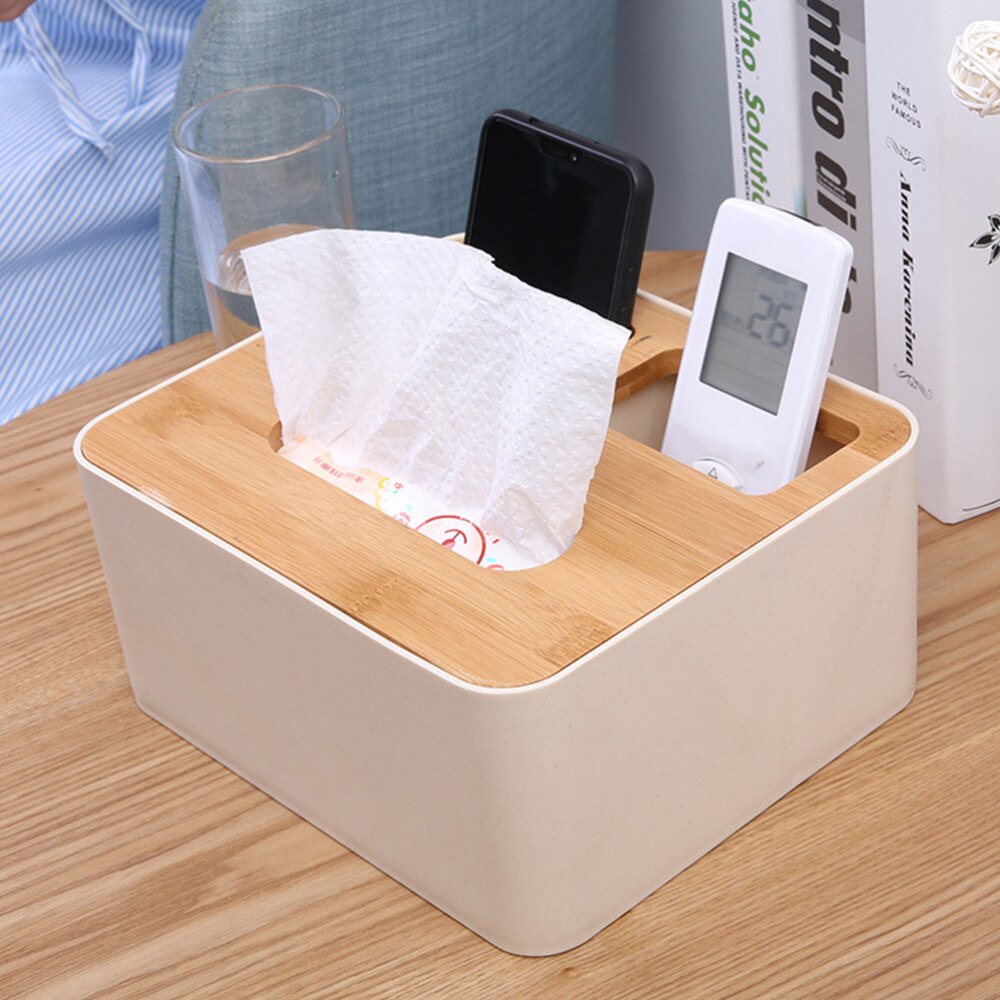 Tissue Box Holder Multifunction Desktop Container Sundries Organizer for Living Room Bedroom (White)