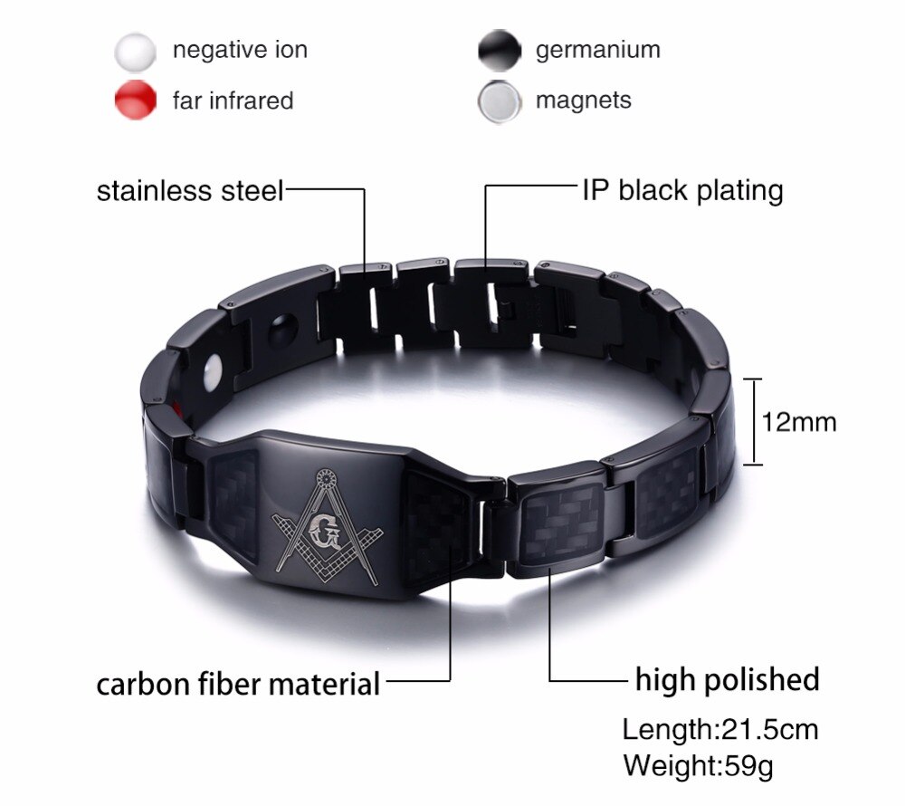 Beliebte Männlichen Jewelrys Freies Mason Armbinde Edelstahl mit Kohlenstoff magnetisch Freenmason Armreif Armbänder