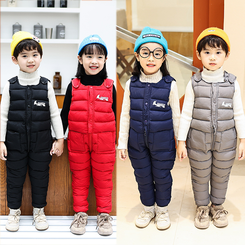 Salopette d'hiver en coton pour enfants, pantalon , combinaisons coupe-vent pour garçons et filles, épais, à la ,