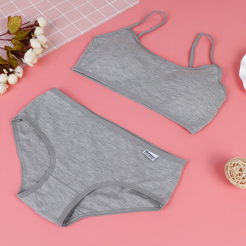 Girl Clothing Training Bras Set Puberty Young Girls Cotton Children Sport Underwear Teenagers Student Camisole Vest Set: Gray