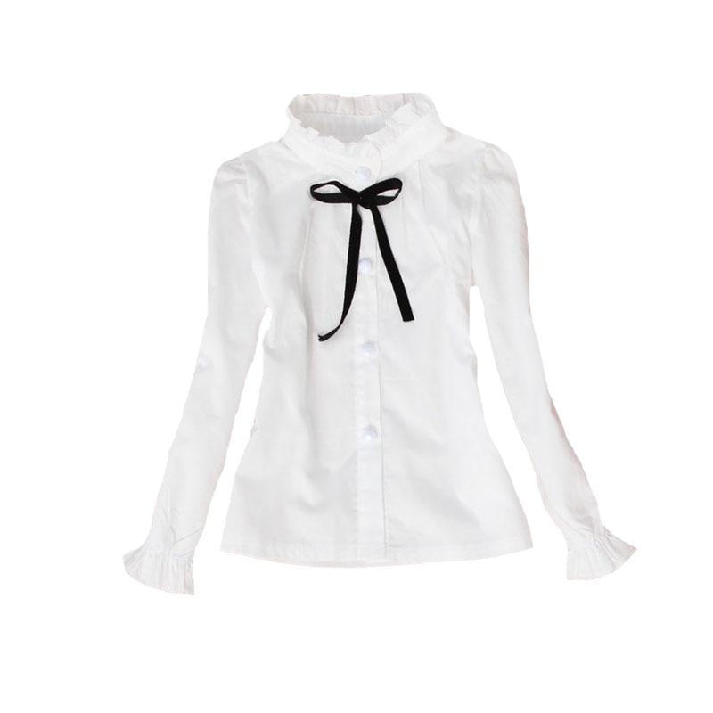 Baby Mädchen Weiß Blusen Langarm Blume Kragen Hemden Für Mädchen Schule uniformen Baumwolle Studenten Spitzen 2 4 6 8 9 10 12 14 15Y