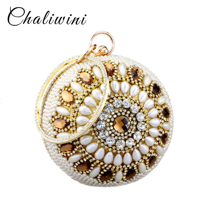 Chaliwini New fashion forma oro borse a tracolla da bowling siliver diamante perla perline palla braccialetti borsa da sera da donna