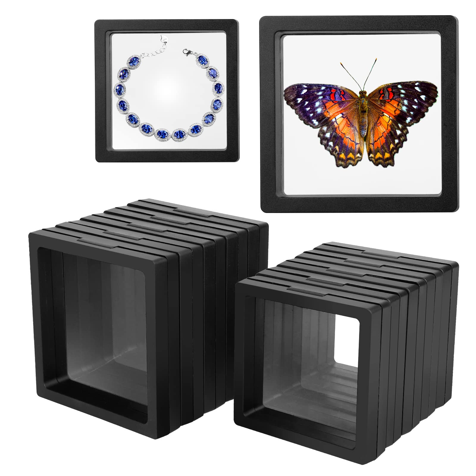 10 pack 3D Floating Frame Display Stand, Transparent PE Floating Display Case, Jewelry Storage Box Suspension Frame
