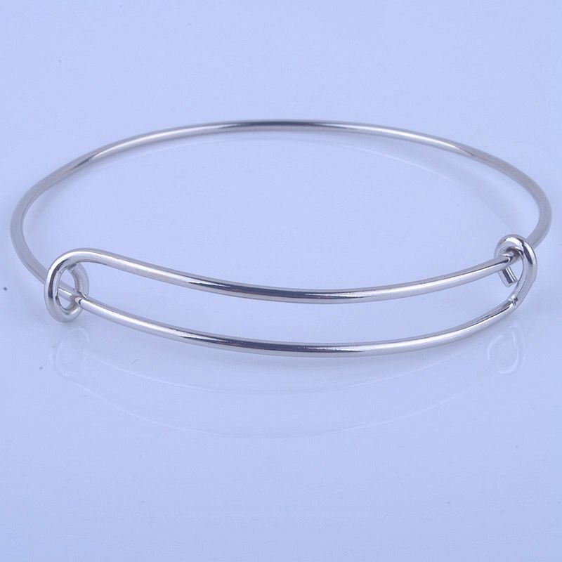 100pcs Metals Gold color Silver color DIY Bangle for Beads or Charms Adjustable Expandable Wire Bracelets Bangles: silver plated 1