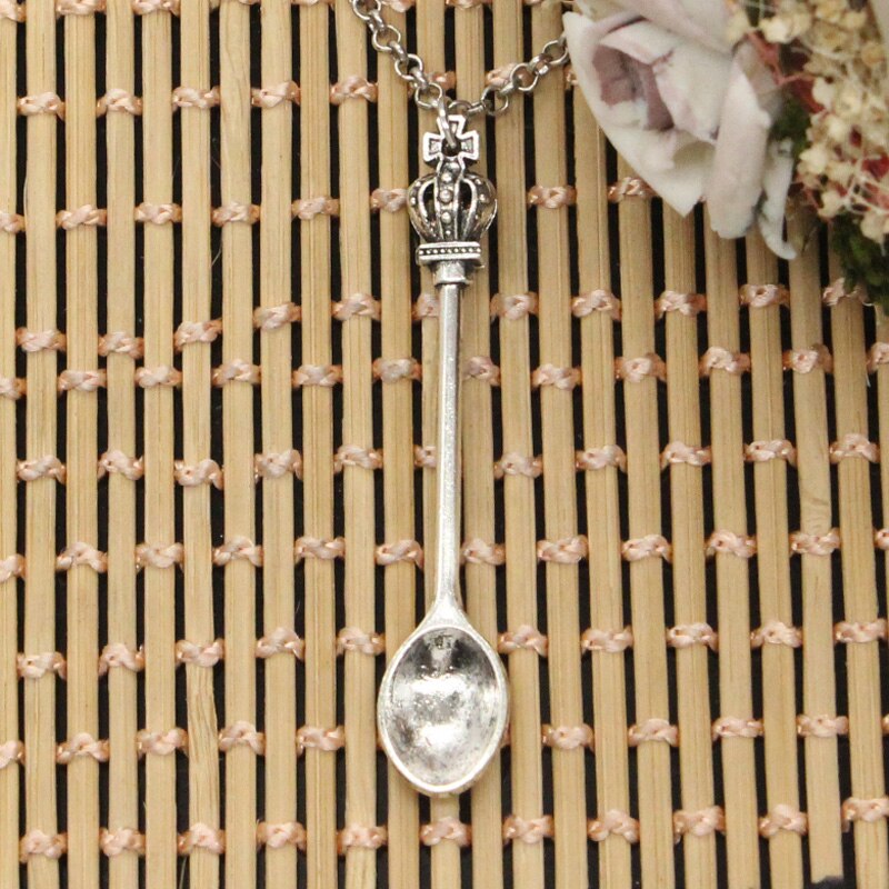 Kitchen Spoon Crown Pendants Round Cross Chain Short Long Mens Womens DIY Silver Color Necklace Jewelry: round chain / 45cm