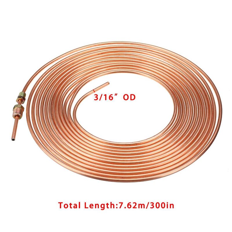 Bobine de Tube de frein en cuivre de 3/16 pouces, 25 pieds, 7.62M, Joint de tuyauterie avec 15 raccords