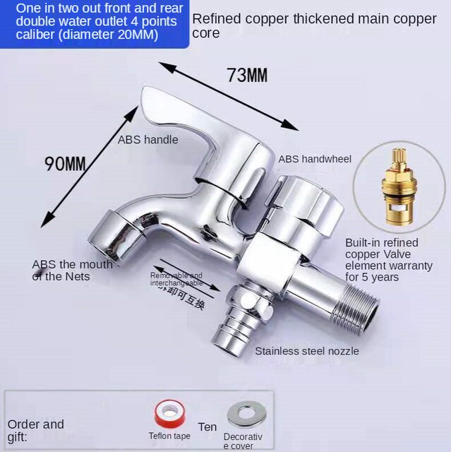 Robinet spécial pour Machine à laver, 1 entrée et 2 sorties, double usage, 4 Points, tout en cuivre, robinet de piscine à vadrouille allongée: plum