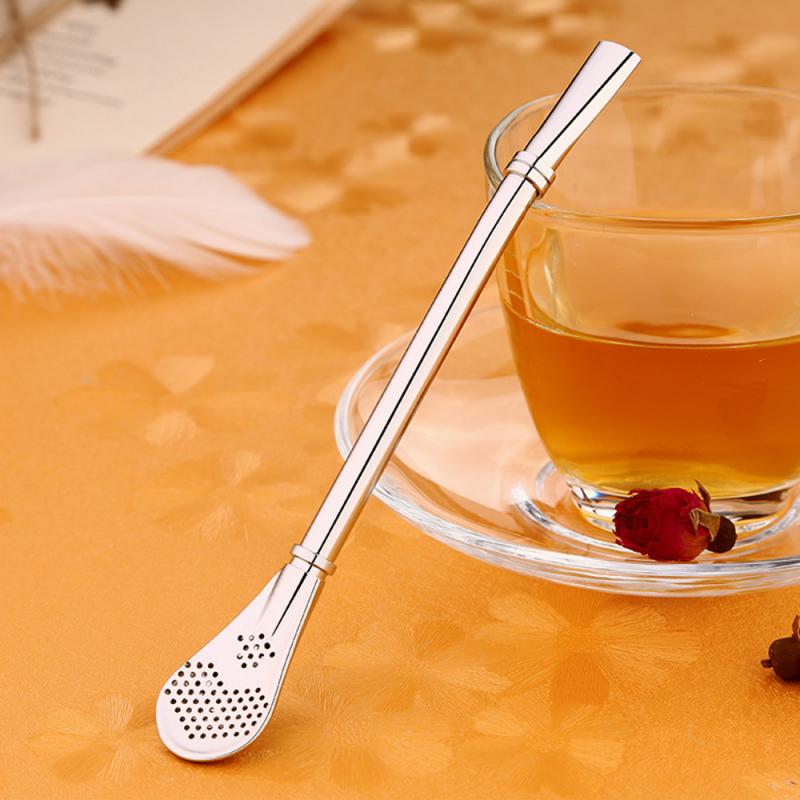 Spoon Tea Filter Yerba Mate Tea Straws Stainless Steel Drinking Straw Bombilla Gourd Reusable Tea Tools Wash Bar Accessories: sliver D