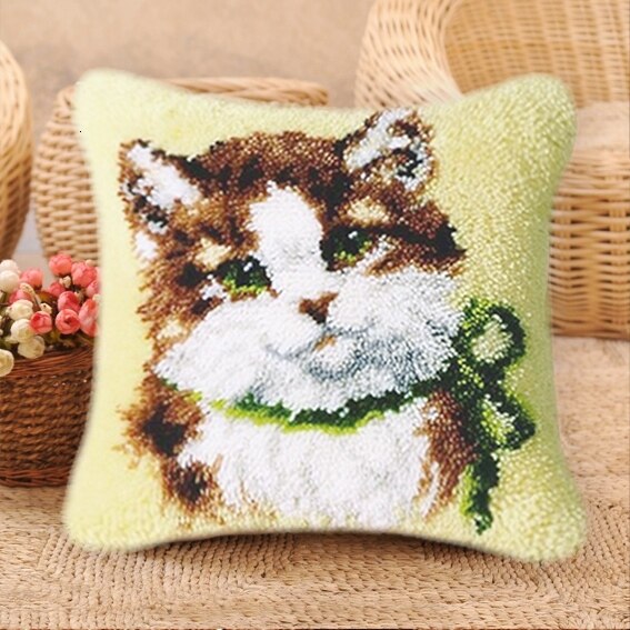 Foamiran Cat Latch Hook Kits Rug Canvas Cushion Pillowcase Latch Hook Embroidery Carpet Crocheting Unfinished ковровая вышивка: Light green