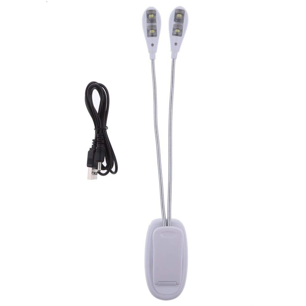 Flexible 4 LED Clip-on Music Stand Music Score Light with USB Cable Desk Bedroom Reading Lamp for Piano Laptop Travel Accessory