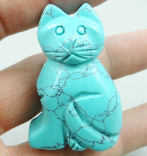 Natural stone Quartz crystal Turquoises Chalcedony Cat pendant for diy jewelry Making necklace Accessories1Pcs: NO.11