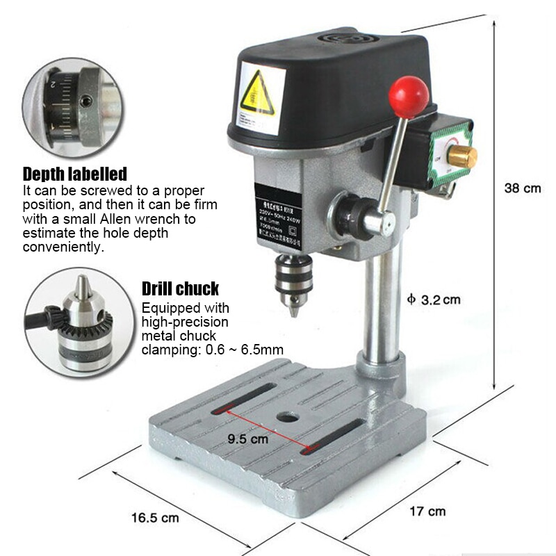 Electric Micro Drilling Machine 220V Industrial Grade Multi Function Cutting Saw Table Desktop Electric Drill Chuck 0.6-6.5mm
