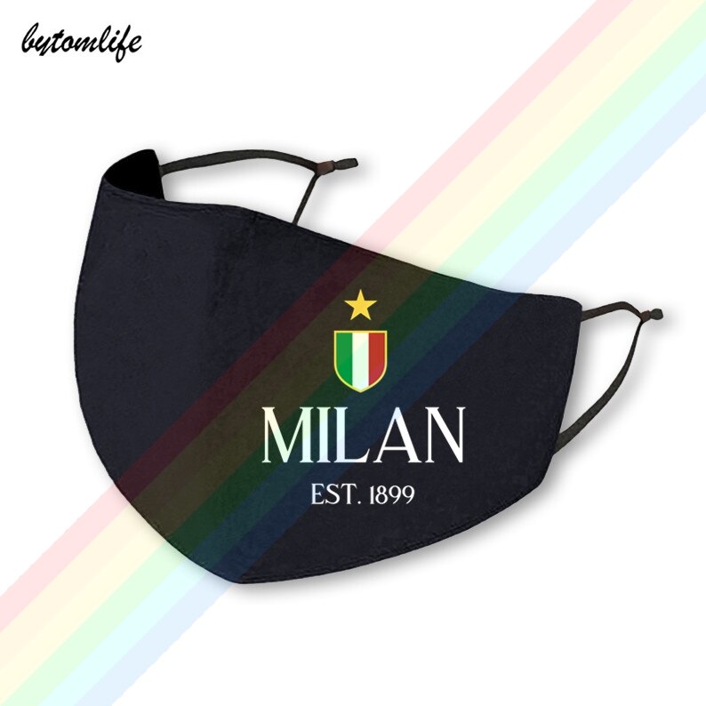 Milan – masque buccal en coton imprimé en Polyester, lavable, respirant, réutilisable, étanche à l'eau et à la poussière: Black
