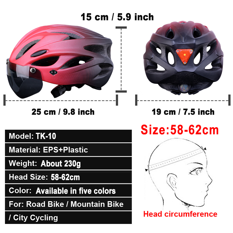X-TIGER Casco de ciclismo Casco de bicicleta moldeado integralmente Luces LED Casco de bicicleta MTB Sombrero deportivo ultraligero seguro con gafas Visera