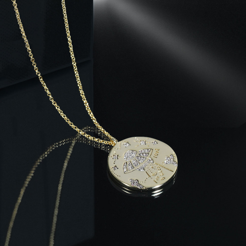 S925 Vliegende Ruimte Paard, Starry Galaxy, Golden Moon Ruimtevaartuig. Ronde Vrouwelijke Ketting Armband Oorbellen Luxe Sieraden.: Necklace4