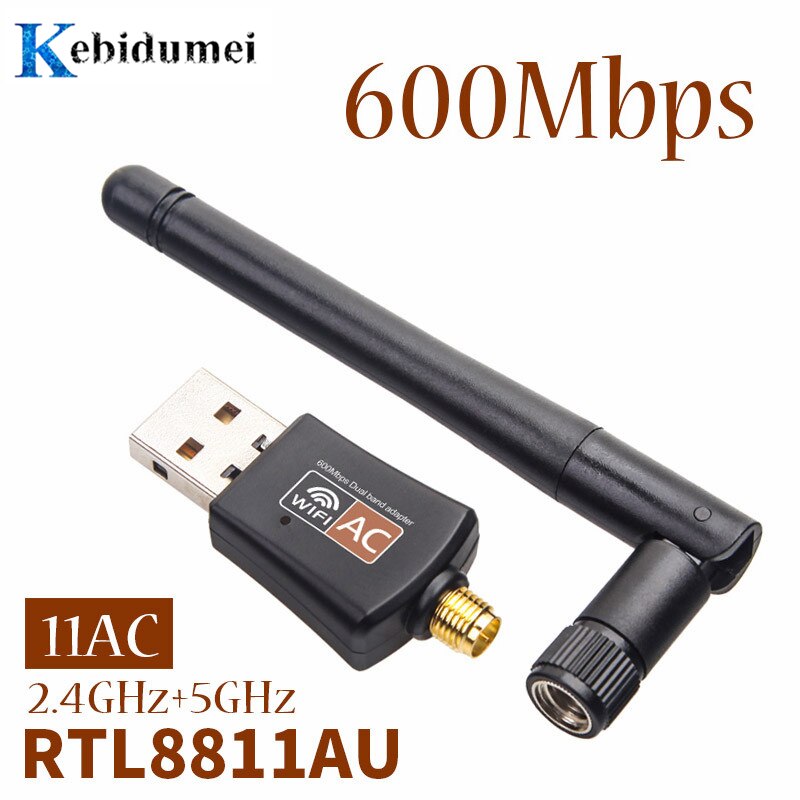 Kebidumei 600 mbps usb wifi adaptador sem fio 5 ghz 2.4 ghz com antena banda dupla 802.11ac rtl8811au para desktop/portátil/pc