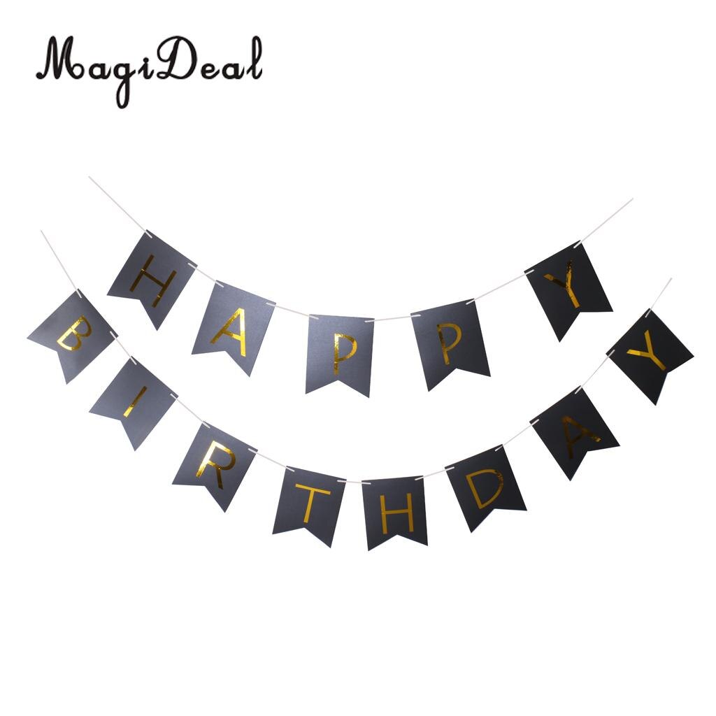 Magideal tillykke med fødselsdagen bogstaver vimpel bunting banner guirlande skilt hængende dekoration foto rekvisit: Sort
