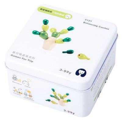Scatola di Ferro da viaggio Per Bambini Prima Educazione Giocattolo Di Puzzle Blocchi di Costruzione di Giocattoli Giroscopio Sollievo Gioco Blocchi di Legno 3C Configurare Per I Bambini: Balanced cactus