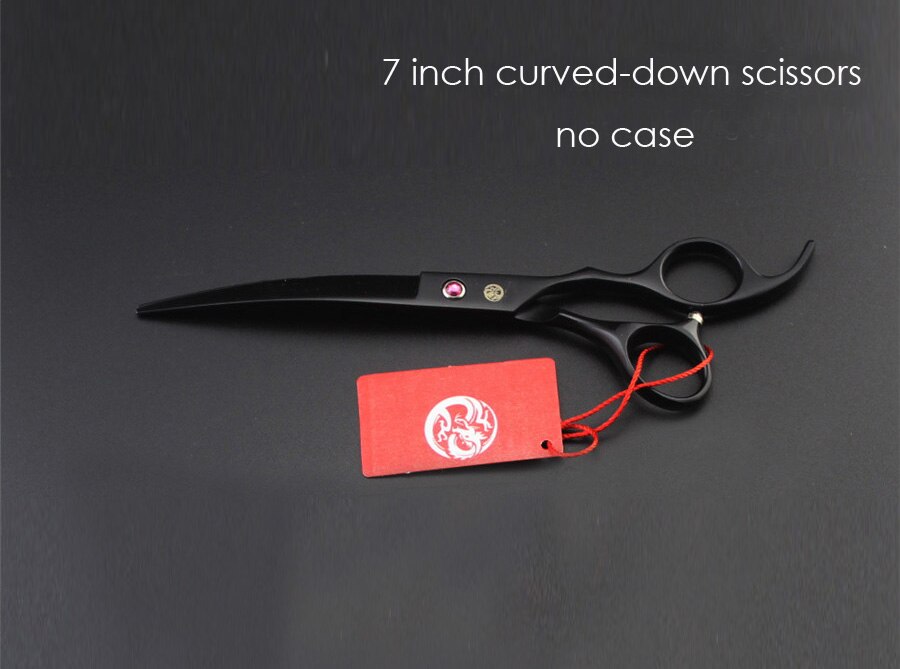 7inch Pet Dog Grooming Scissors Straight Thinning Curved Shears Pet Haircut Tools: curved down no case