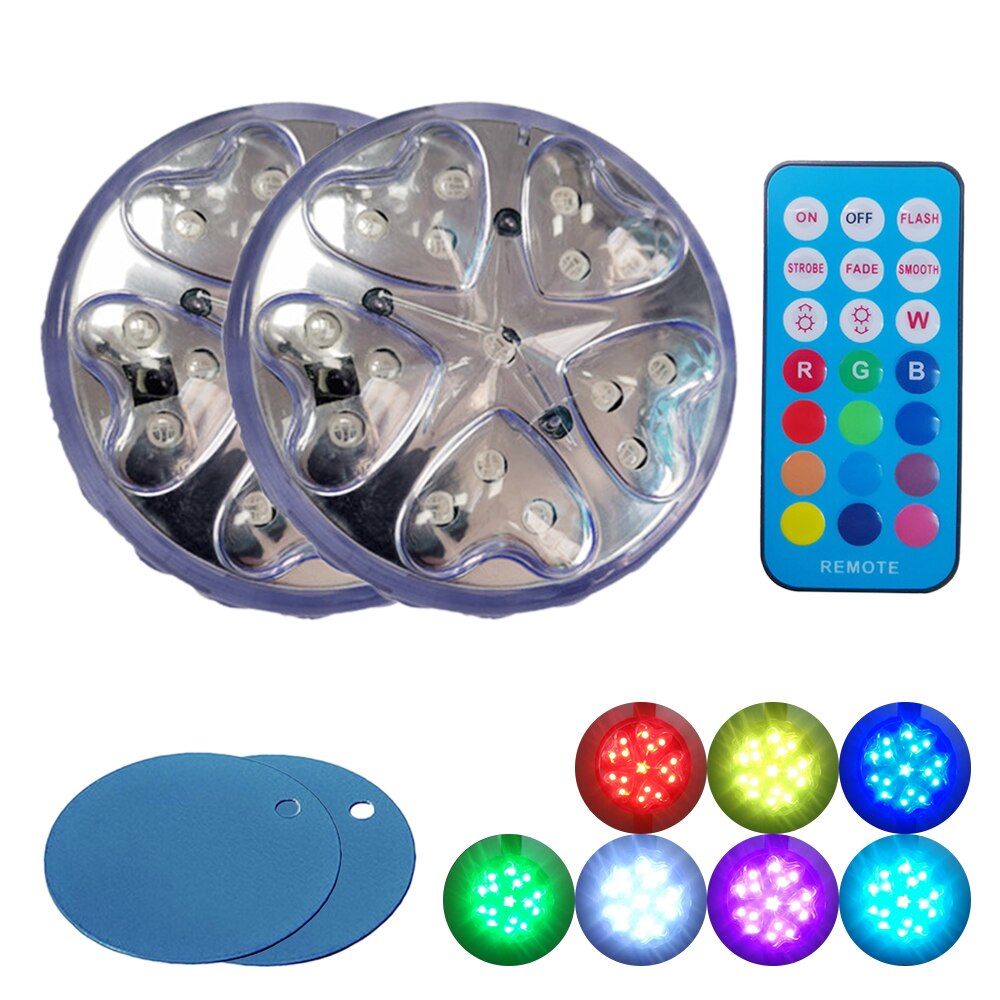 Dimmable LED RGBW Submersible Light With IR Remote Control Swimming Pool Light Underwater IP68 Tea Night Light for Pond: 2pcs