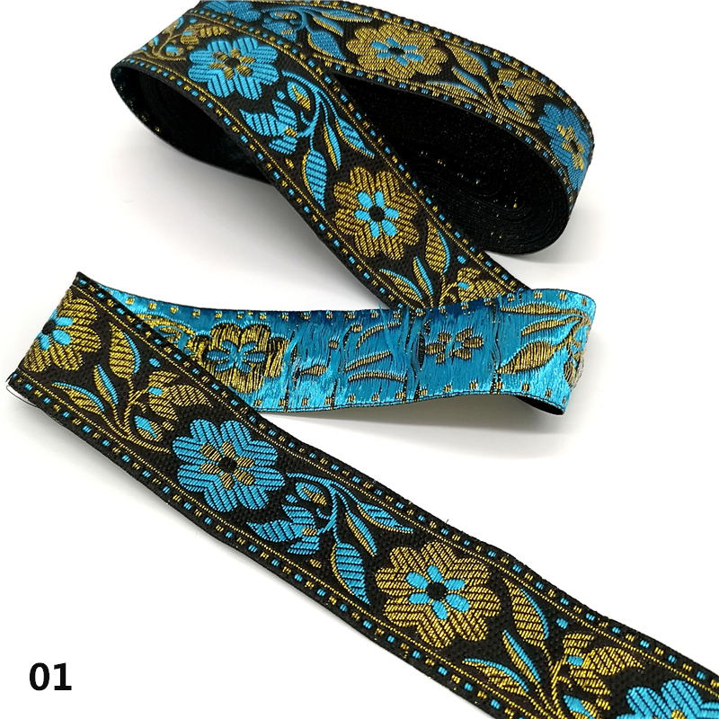 3 Yards Vintage Flower Ethnic Embroidery Lace Ribbon Boho Lace Trim DIY Clothes Bag Accessories Embroidered Fabric: 01