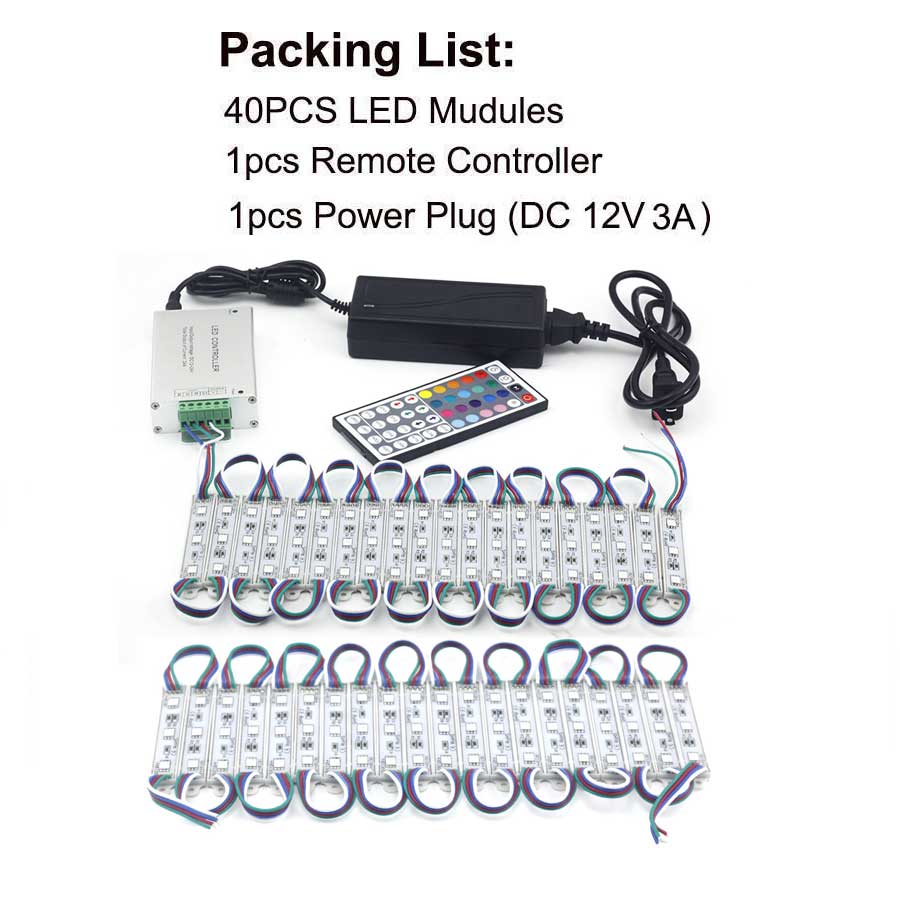 Led Modules Licht Rgb 5050 Smd 3Led DC12V Waterdichte Reclame Teken Lichten Winkel Venster Strip Lamp Module Lights Kit Rgb kleur: 40PCS Kit