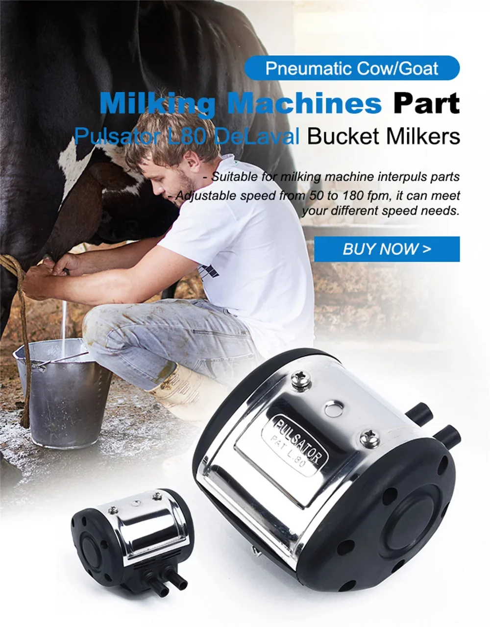 60/40 Pulsation Rate Livestock Gas Pulsator L80 Pnewmatic Pulsator 50 to 180 pp Adjustable For Cow Cattle Milker Milking Machine