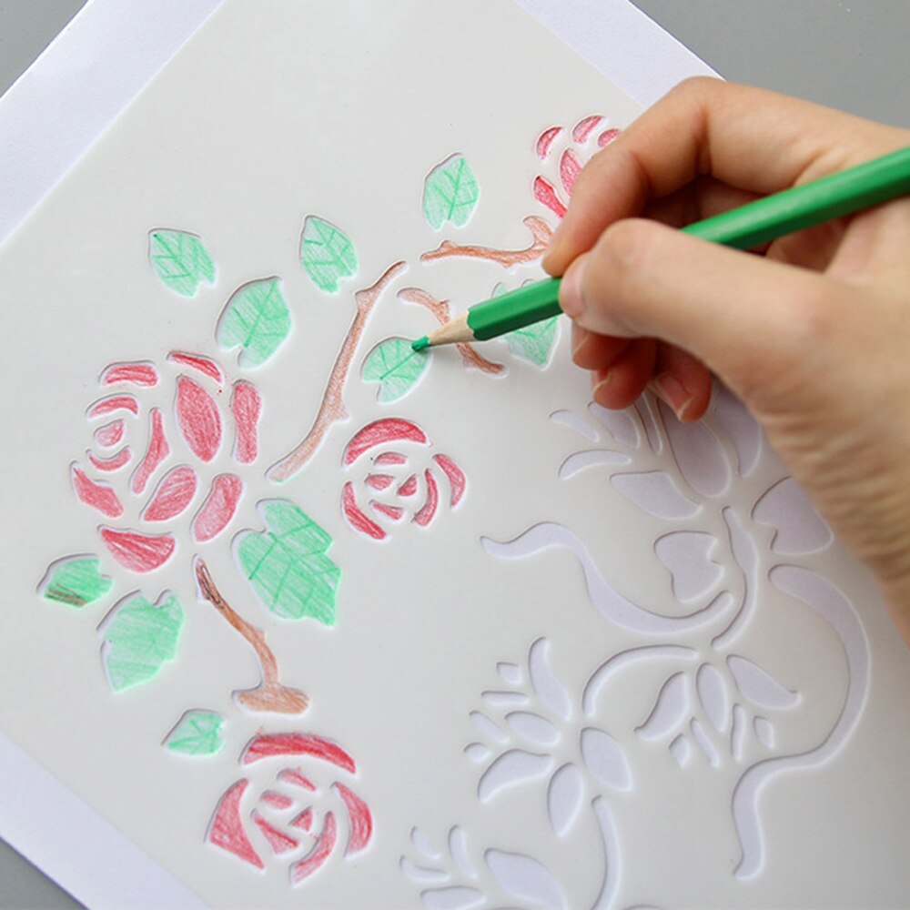 8pcs Drawing Stencils Plastic Hollow Square Fabric Wall Paper Furniture Drawing Stencils