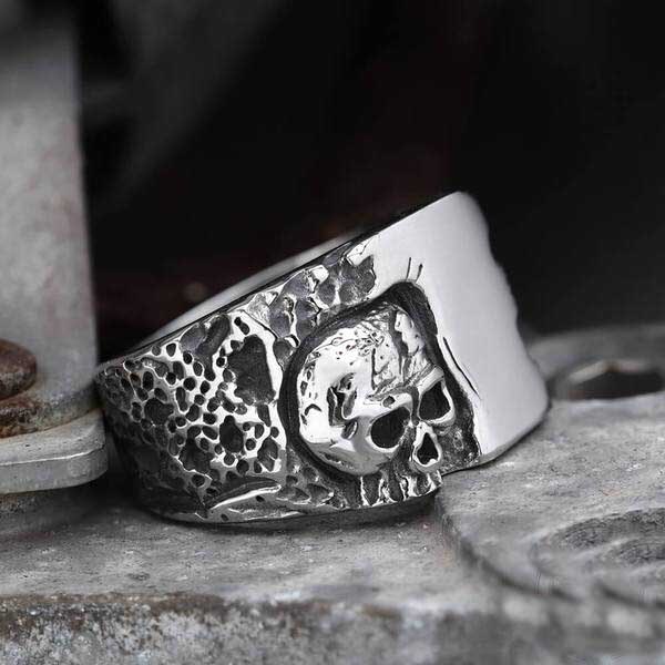 Unik sølvfarve 316l rustfrit stål onde kranium ring herre punk rock biker smykker osr 538