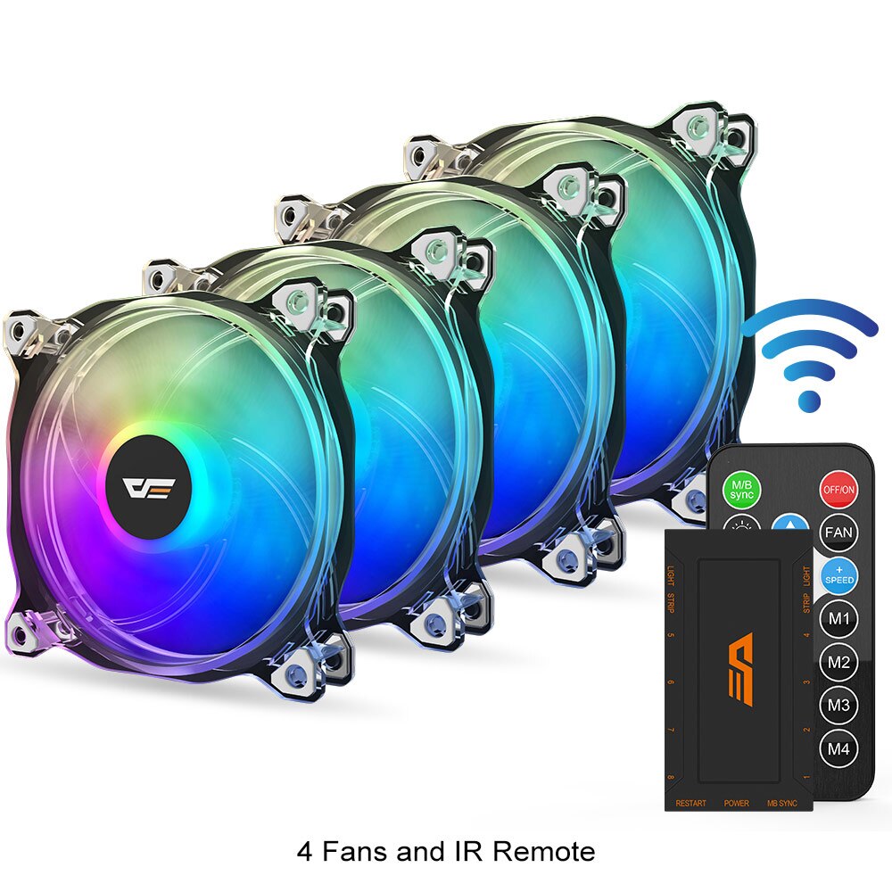 Darkflash PC Case Fan Computer 120mm Fan Clear Frame Quiet+Remote Computer Cooling CPU Cooler ASUS AURA SYNC RGB Case Fan CF8: 4fan and controller