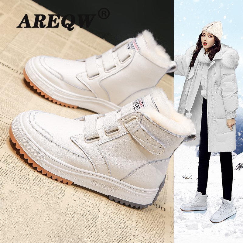 Winter Women Ankle Boots Heels High Top Wedge Boots Warm Platform Leather Sneakers Lace Up Boots for Woman