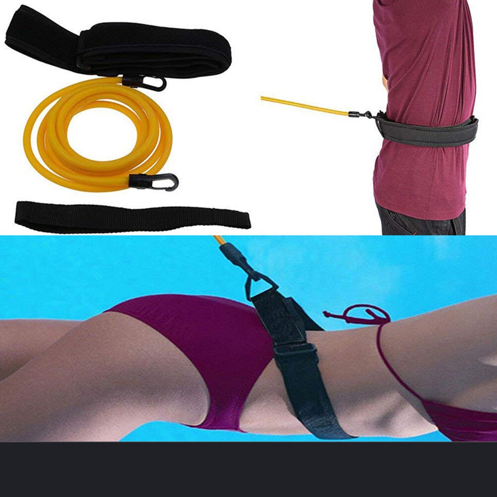 Svømmemodstandsbæltesæt svømmetræningsbånd svømmeelastisk træningsbælte med én taljerem én løkke én mesh-taske