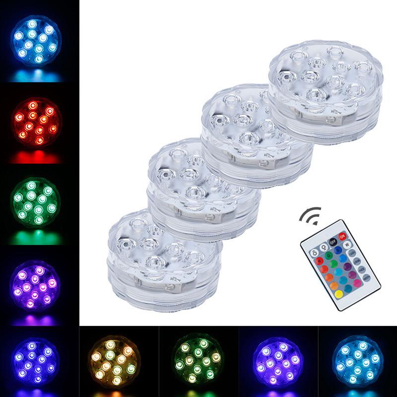 10 Leds Submersible Light Rgb Remote Control Underwater Lamp Party Garden Decoration Aquarium Framed Swimming Pool Accessories