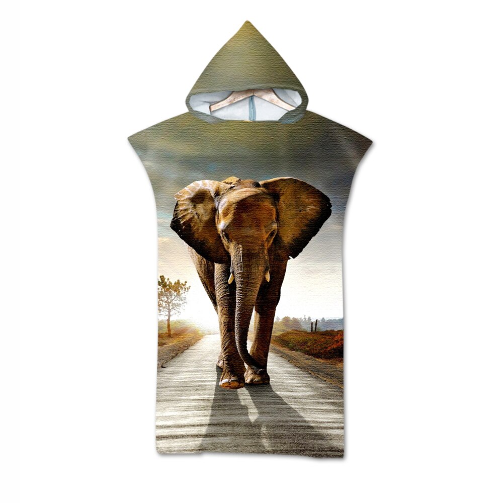 Microfiber Changing Robe Bath Towel Outdoor Hooded Wetsuit Print Elephant Beach Towel Poncho Bathrobe Cloak For Adult Swimming: 2