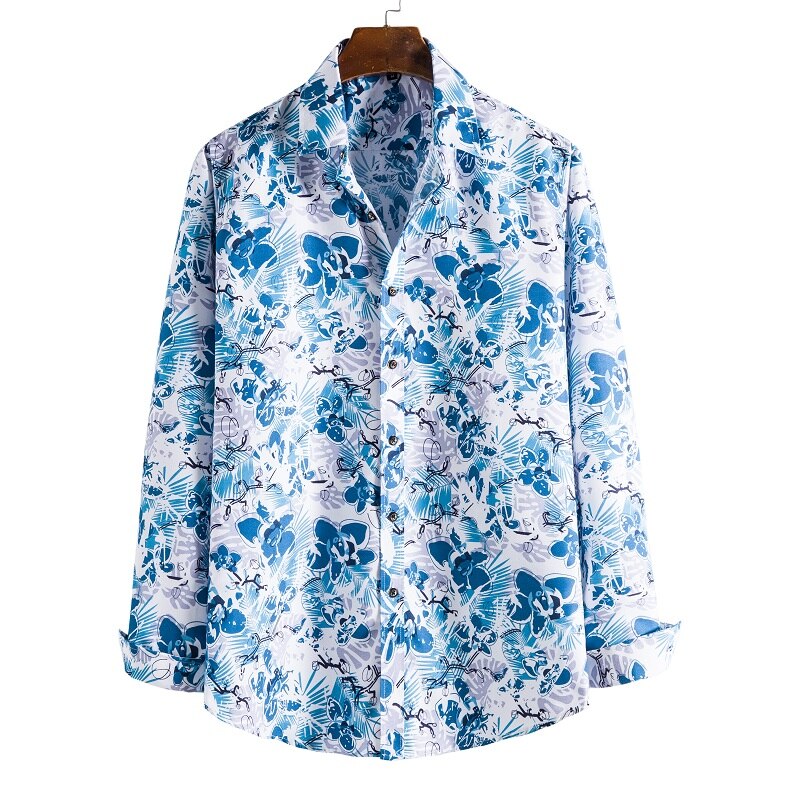 Camisas florales de manga larga de Otoño de para hombres camisas estampadas con flores de corte delgado para hombres cam