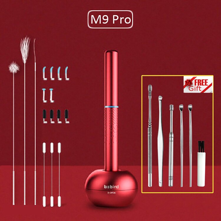 Originele Bebird M9 Pro Smart Visuele Earstick Otoscoop 300W Pixel Endoscoop Mini Camera Oor Wax Verwijderen Met Magnetische Lading base: M9 Rro Red