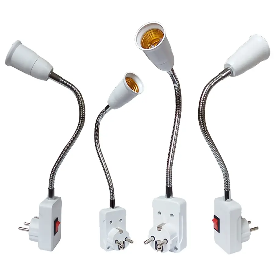EU-stekker naar E27 lamphouder gloeilampfitting met schakelaar flexibele lampvoet conversie tafellamp converter 30 cm