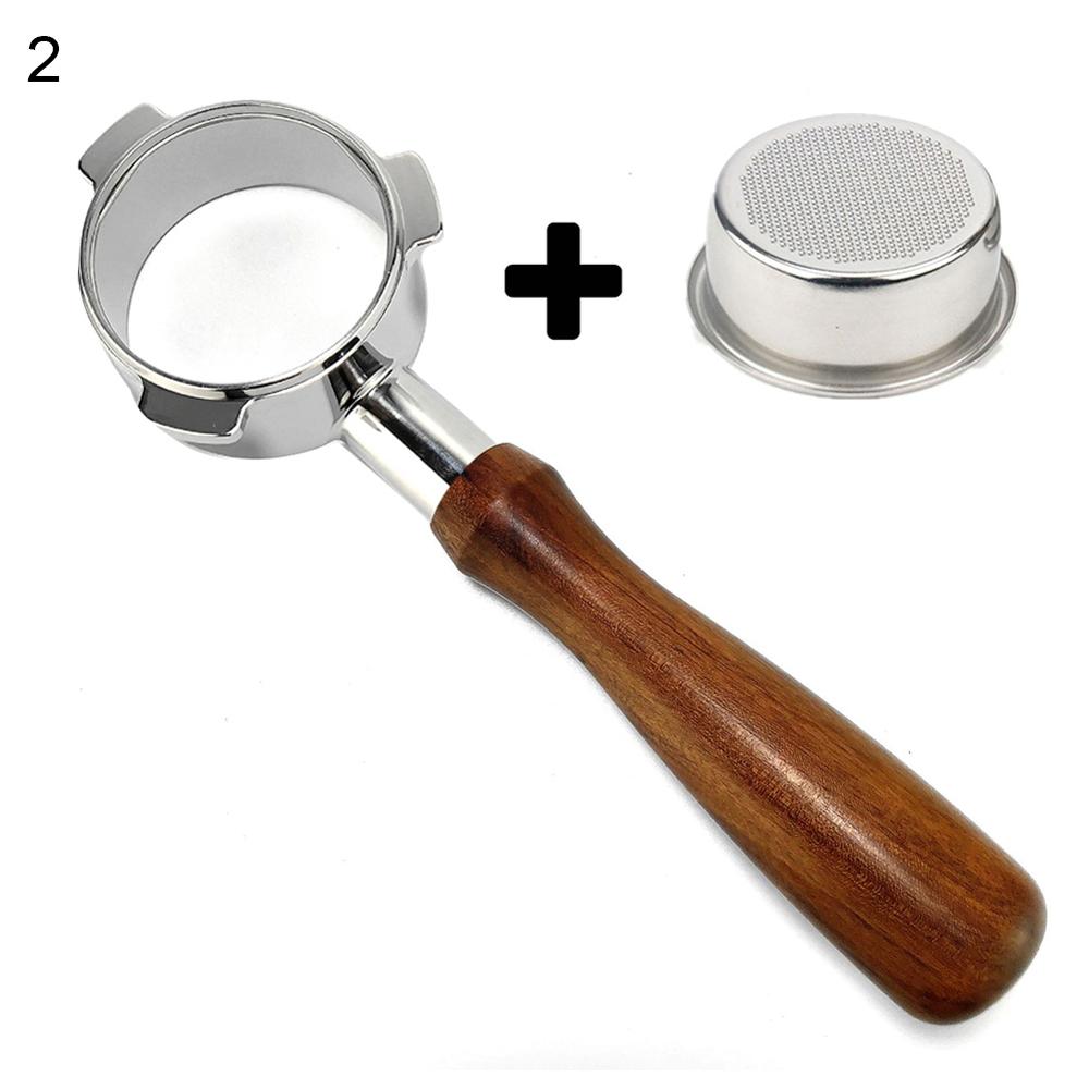 Træhåndtag filternet 54mm kaffe espressomaskine portafilter filterkurv til breville 870/875/808 mesh filter kaffegrej: 2 med filterkurv