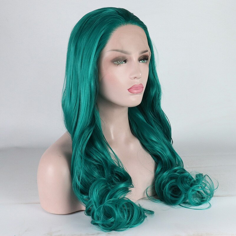 Fantasía belleza mujeres lazo verde oscuro frente peluca Pelo Largo sintético ondulado frontal pelucas de encaje Cosplayer peluca