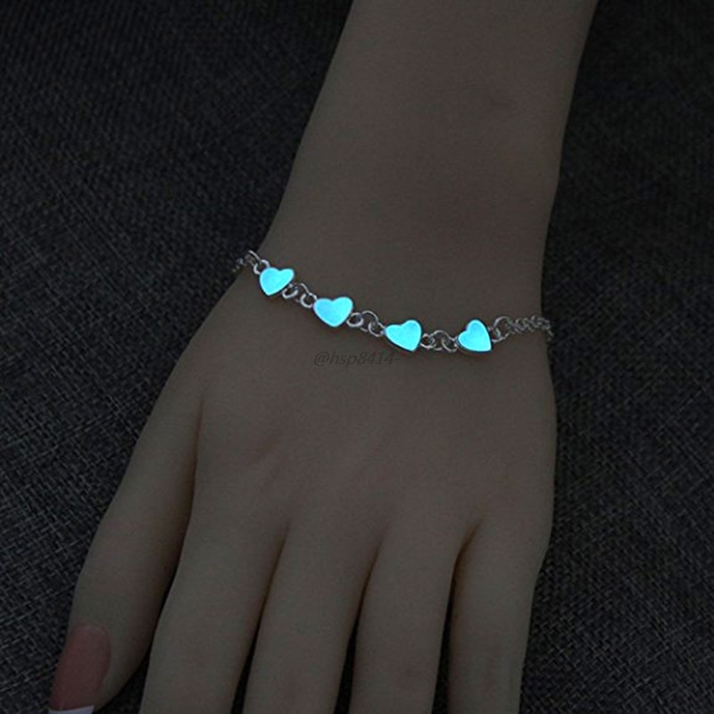 Frauen Mädchen Leucht Herz Armbänder Licht hoch Fußkettchen Blau Fluoreszierende Schmuck glühen in dunkel