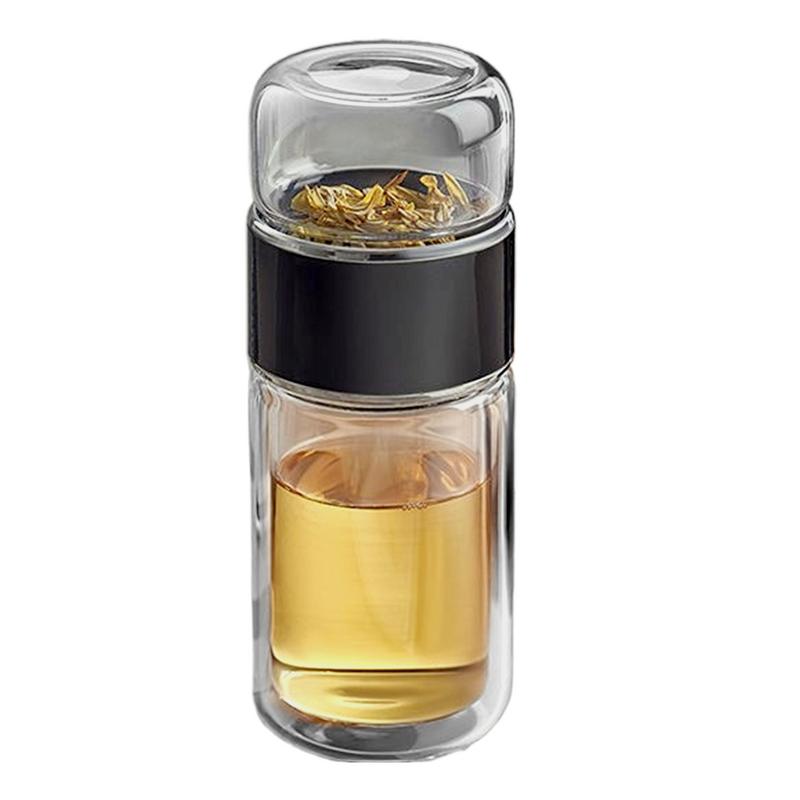 Botella de infusor de té de viaje, botella de agua de viaje a prueba de fugas, botella de té de separación de té y agua para té suelto, flor, hogar