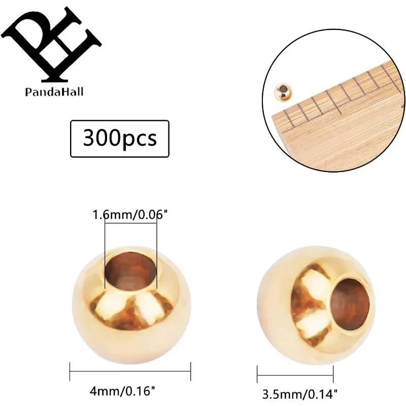 180 stk. 18k forgyldte perler , 3mm 4mm 6mm armbåndsperler glatte metalafstandsperler sømløse guldkugle messing små perler