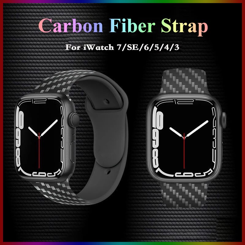 For Apple Watch Band 44mm 40mm 38/42mm Carbon Fiber Pattern Strap for iWatch series 7 6 5 4 3SE Generation Replacement Band 45mm