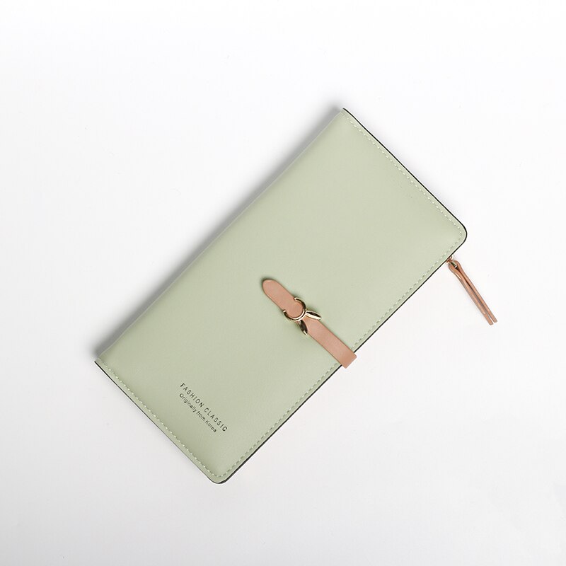 Large Capacity Women Pu Leather Wallets Multifunction Long Hasp Purses Ladies Coin Card Holders Portable Clutch Carteras: Light green Long