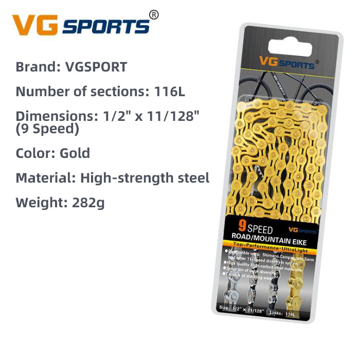 Bicycle Chains 8 9 10 11 Speed Velocidade Titanium Plated Ti Gold Silver Mountain Road Bike MTB Chain Part Cycling 116L: 9S-Gold